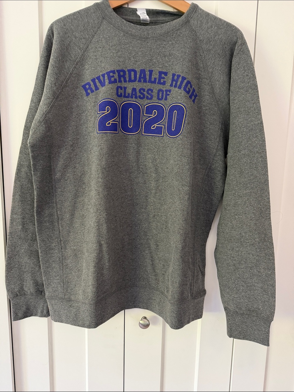 Unisex Riverdale High Class of 2020 Crewneck Sweatshirt - Gray with Blue Print